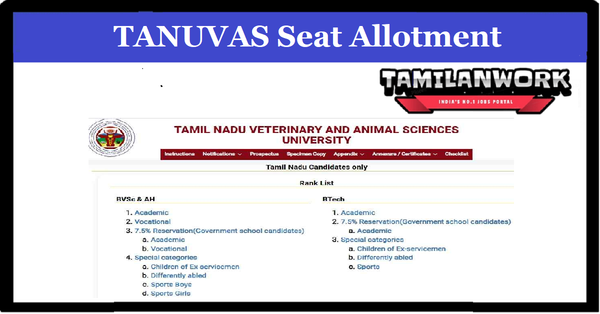 TANUVAS UG Seat Allotment
