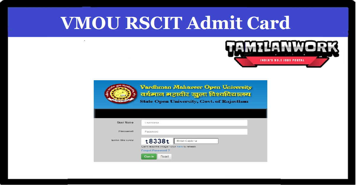 VMOU RSCIT Admit Card