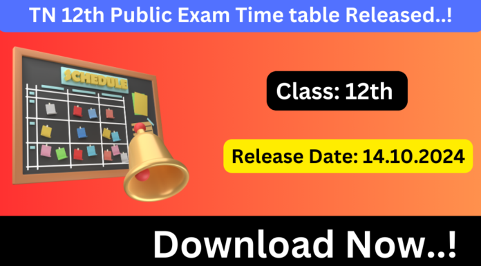 TN 12th Public Exam Time Table 2024-2025
