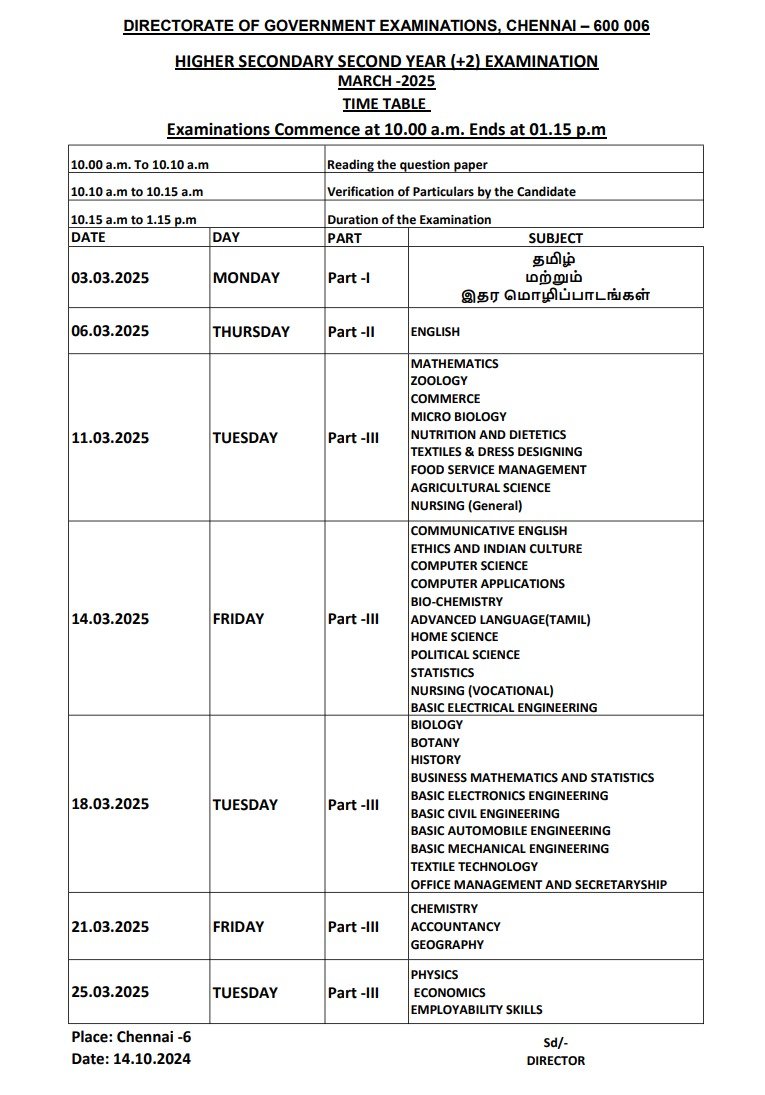 TN 12th Public Exam Time Table 2024 2025 Released Now On Dge tn gov in tn-12th-public-exam-time-table-2024-2025-released-now-on-dge-tn-gov-in