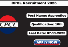 CPCL Recruitment 2025 Apply Apprentice Posts CPCL Recruitment 2025