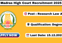 Madras High Court Recruitment 2025 Apply 28 Research Law Assistant Jobs Madras High Court Recruitment 2025