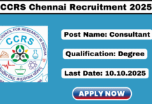 CCRS Chennai Recruitment 2025