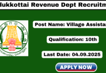 Pudukkottai Village Assistant Recruitment 2026 Apply 17 Grama Uthaviyalar Jobs! Pudukkottai Village Assistant Recruitment 2025