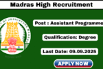 Madras High Court Assistant Programmer Recruitment 2025