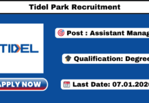 Tidel Park Recruitment 2025 Apply Assistant Manager (Marketing & Lease Management) Jobs Tidel Park Recruitment 2025