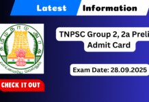 TNPSC Group 2, 2a Prelims Admit Card 2025 Out! at tnpsc.gov.in TNPSC Group 2, 2a Prelims Admit Card 2025