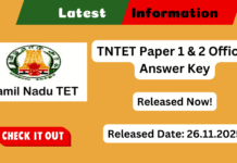 TNTET Paper 1 & 2 Official Answer Key Released at trb.tn.gov.in TNTET Paper 1 & 2 Official Answer Key