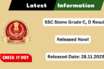 SSC Stenographer Grade C, D Result 2025
