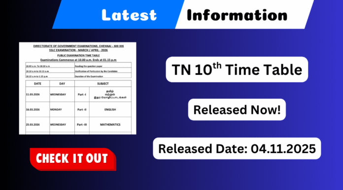 TN 10th Public Exam Time Table 2025 TN 10th Public Exam Time Table 2025
