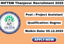 NIFTEM Thanjavur Recruitment 2025 Apply SRF Jobs NIFTEM Thanjavur Recruitment 2025