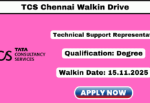 TCS Chennai Walkin Drive 2025 Apply Now! TCS Chennai Walkin Drive 2025