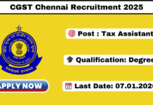 CGST Chennai Recruitment 2025 Apply Online 20 Tax Assistant Jobs CGST Chennai Recruitment 2025