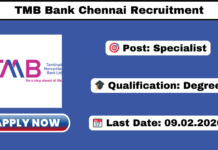TMB Bank Chennai Recruitment 2026 Apply Specialist Officer (IT) Posts TMB Bank Chennai Recruitment 2026
