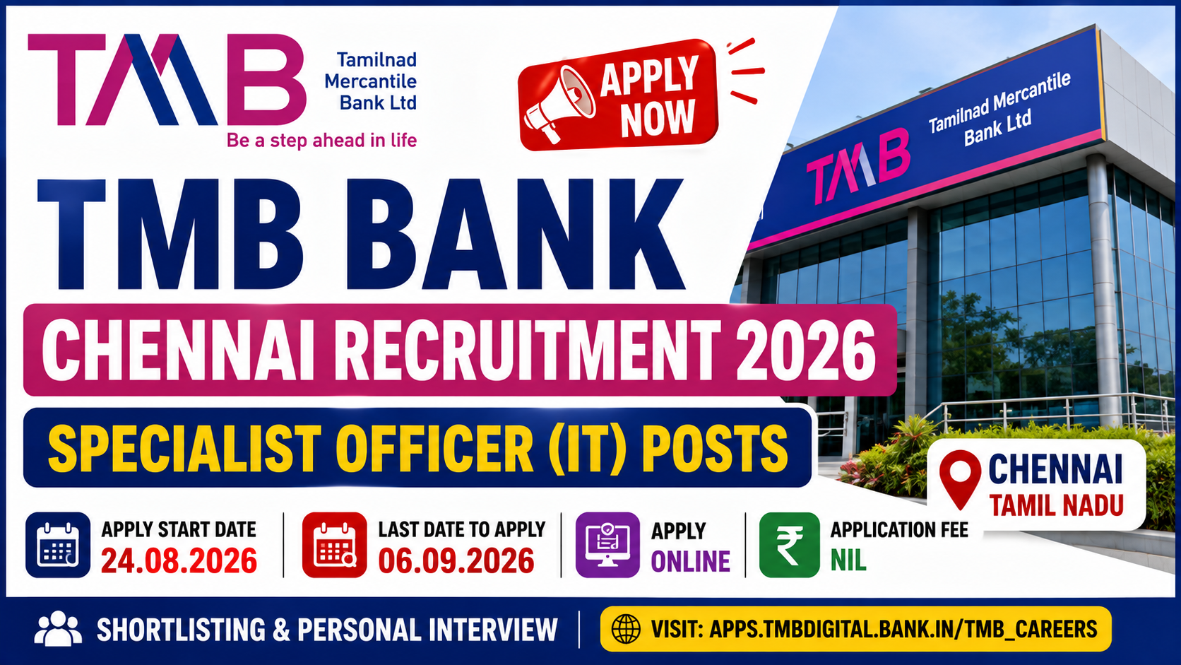 TMB Bank Chennai Recruitment 2026