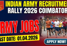 Coimbatore Indian Army Recruitment Rally 2026 Apply Online Starts Now! Coimbatore Indian Army Recruitment Rally 2026