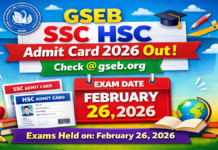 GSEB SSC HSC Admit Card 2026 Out, Check @ gseb.org, Exam held Feb 26 2026 GSEB SSC HSC Admit Card 2026