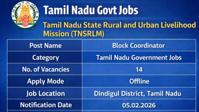TNSRLM Dindigul Recruitment 2026 TNSRLM Dindigul Recruitment 2026