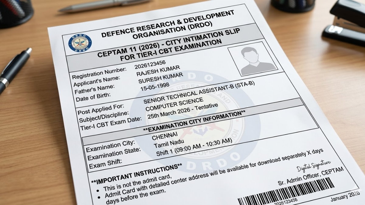 DRDO CEPTAM 11 City Intimation Slip 2026