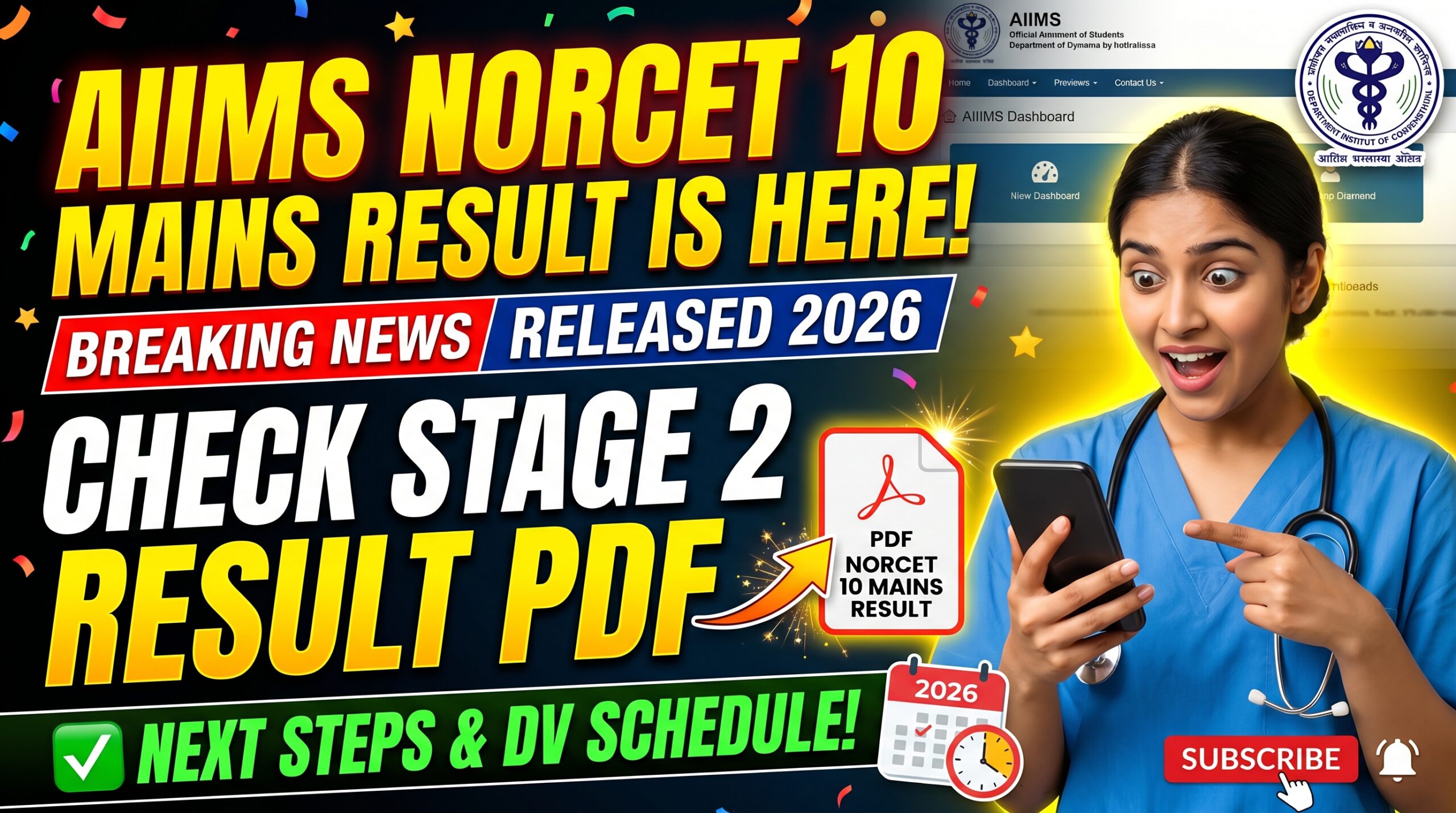 AIIMS NORCET 10 Mains Result 2026