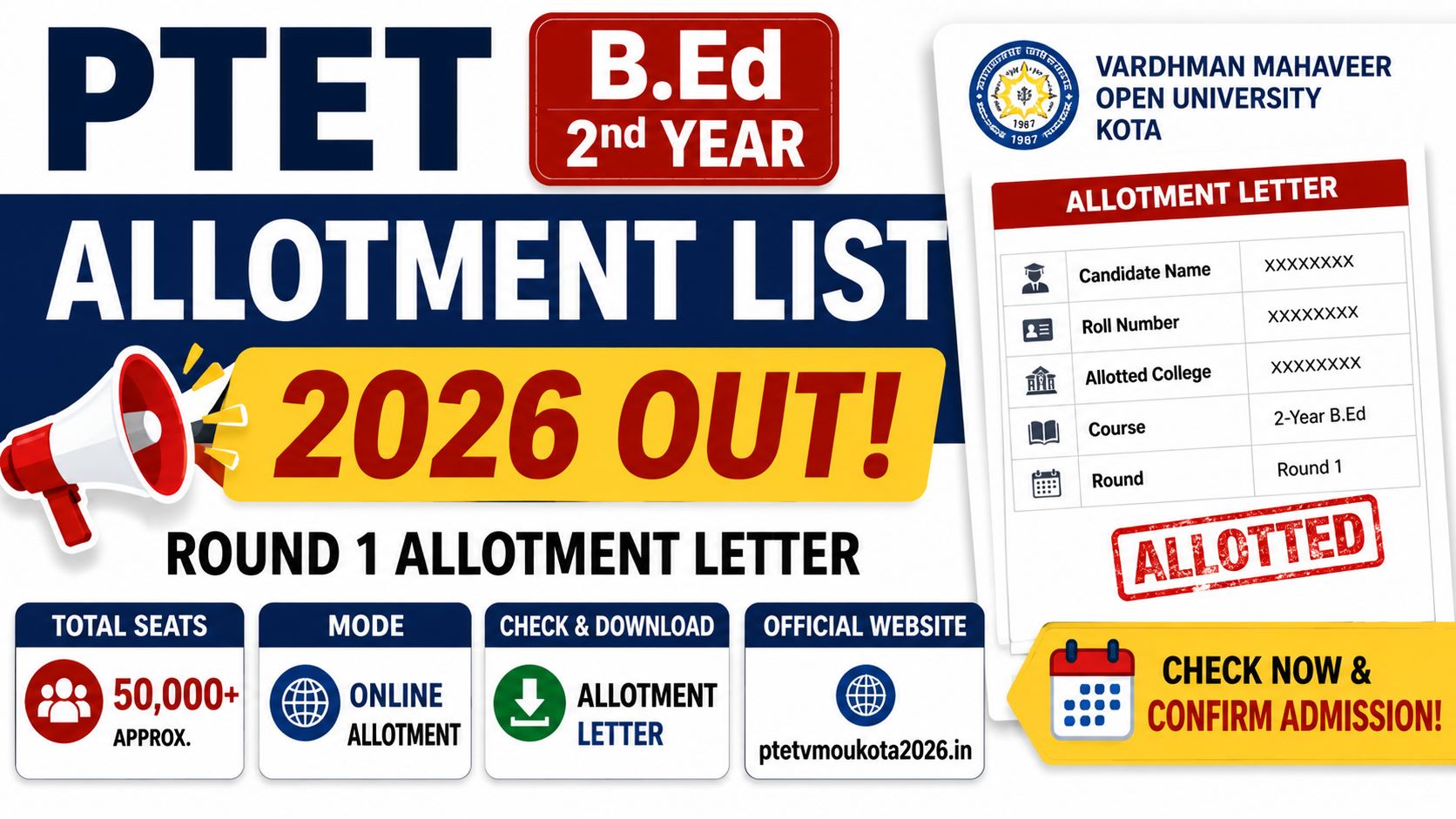 PTET College B.Ed 2nd Year Allotment List 2026