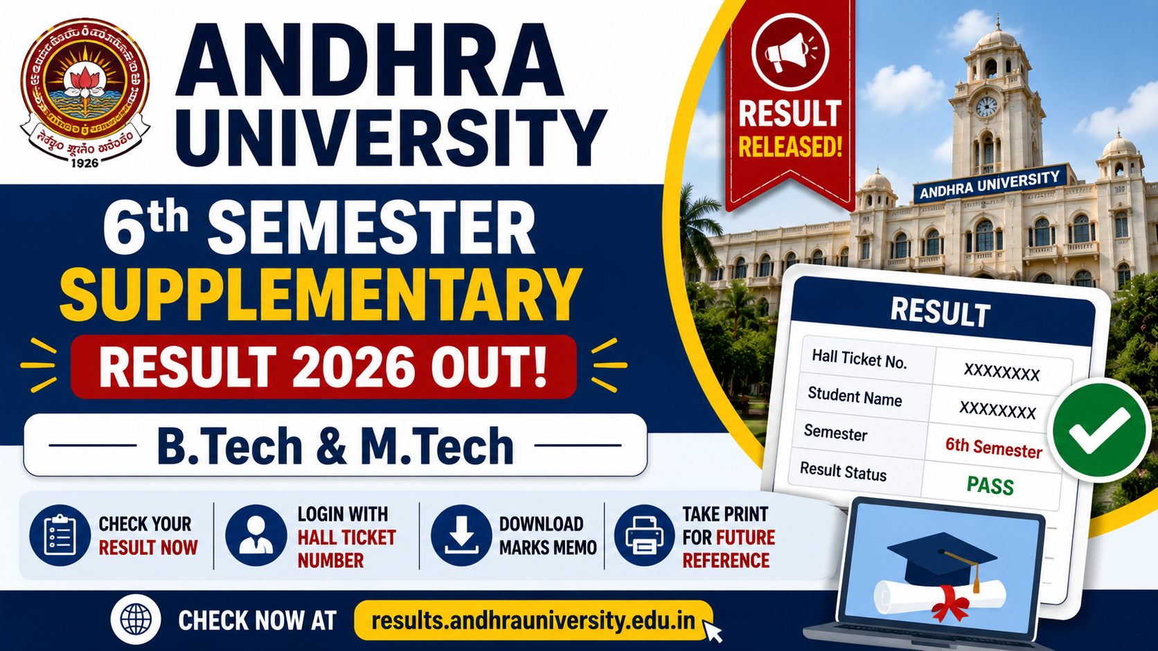 Andhra University 6th Sem Supplementary Result 2026