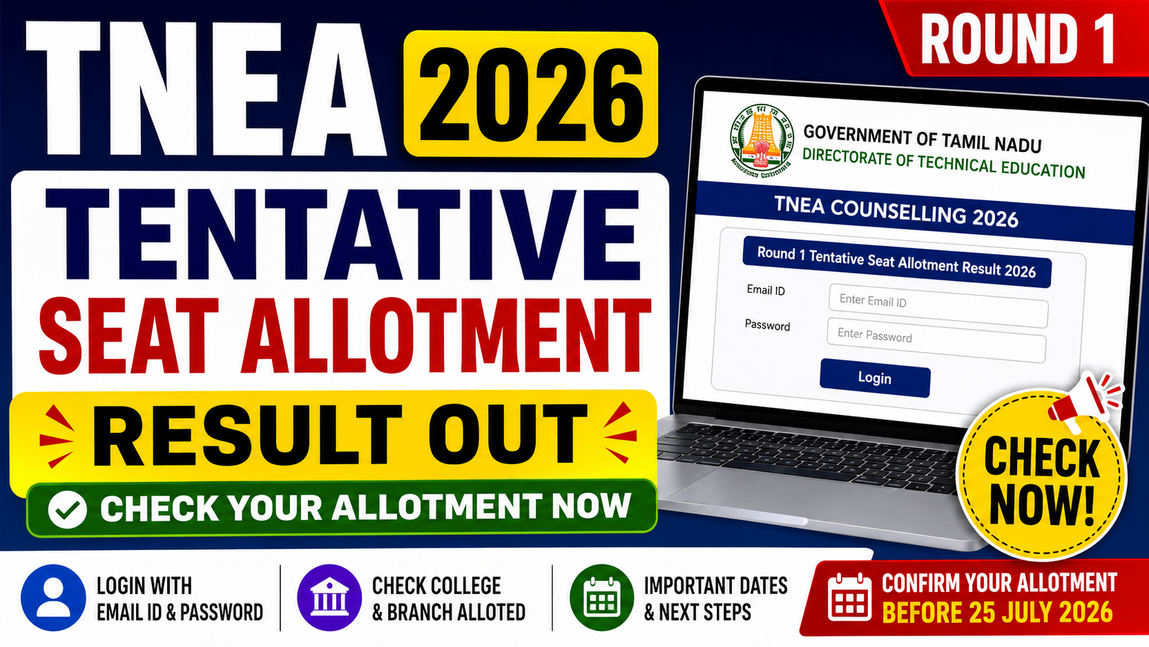 TNEA Round 1 Tentative Seat Allotment Result 2026