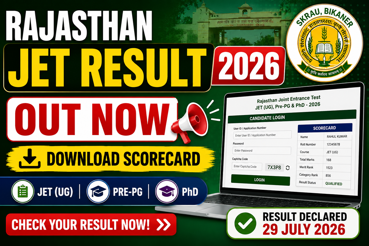 Rajasthan JET Result 2026