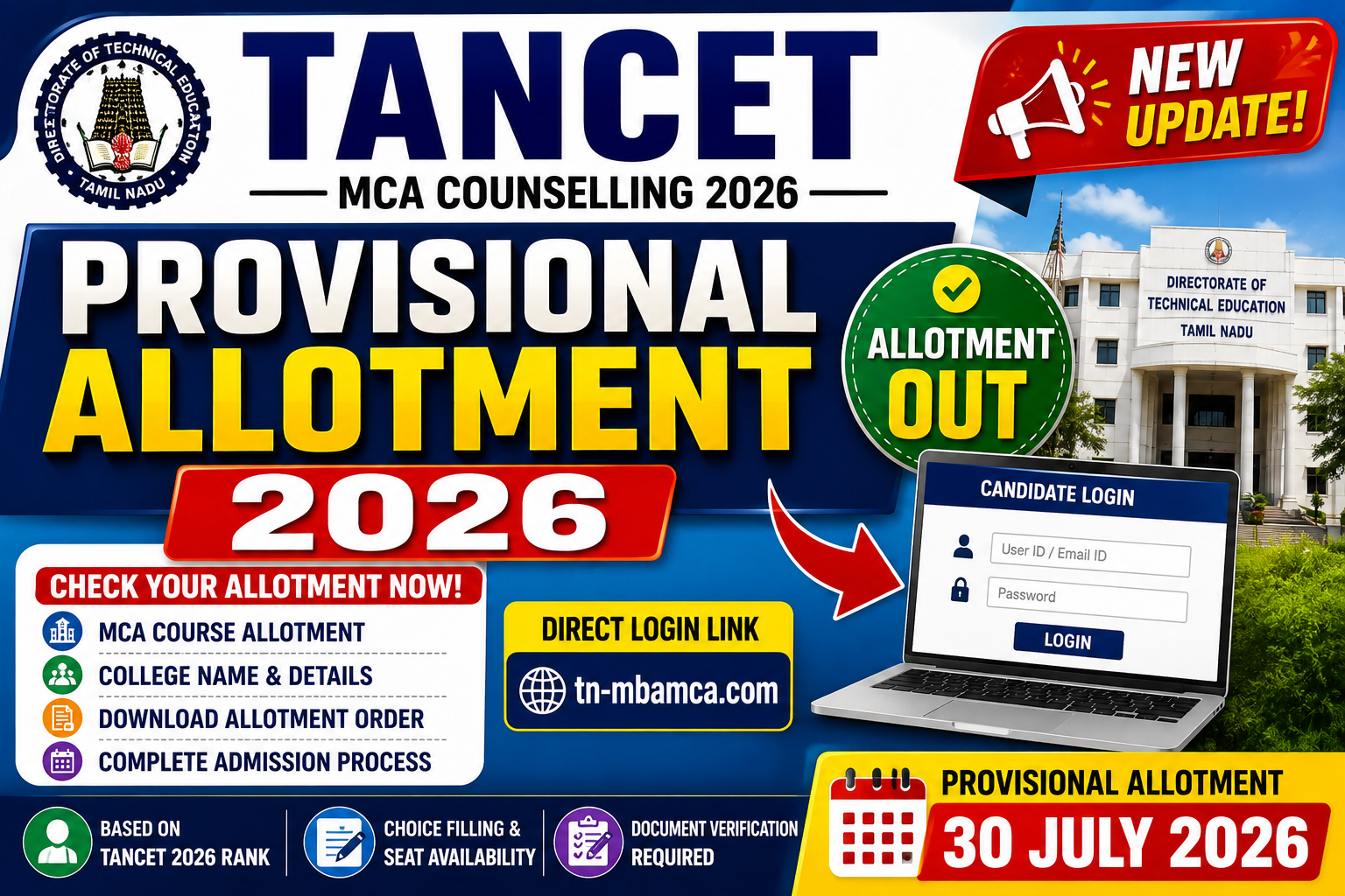 TANCET MCA Provisional Allotment 2026