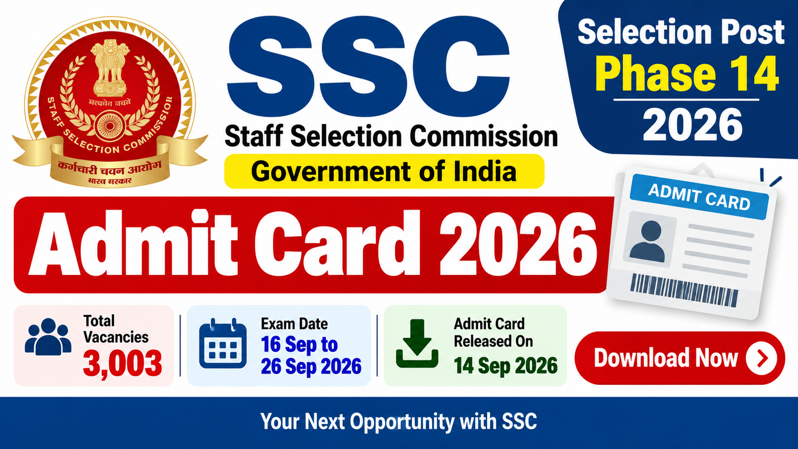 SSC Selection Post Phase 14 Admit Card 2026