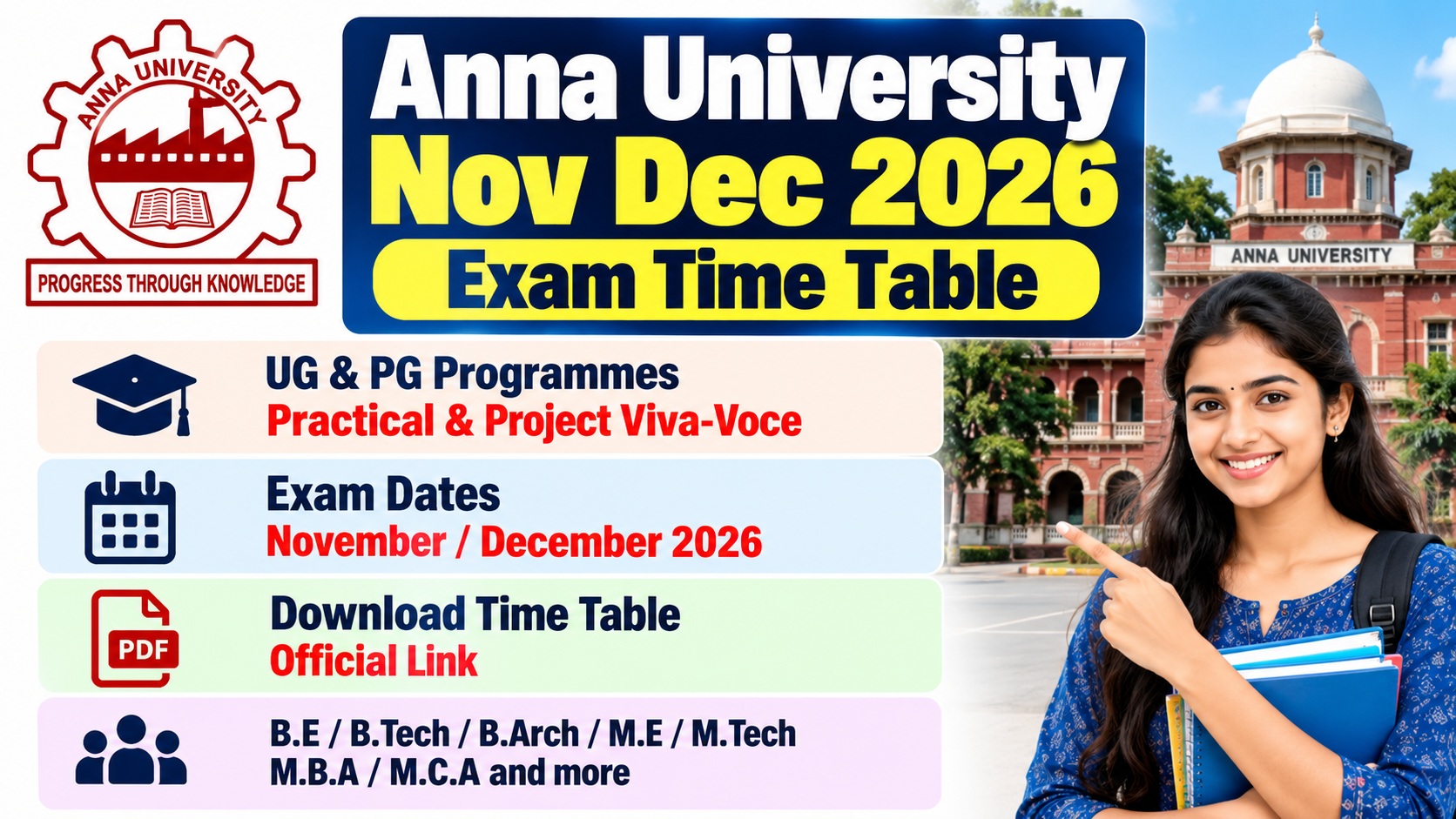 Anna University Nov Dec 2026 Exam Time Table
